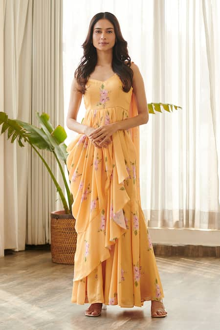 Pasha India Jasmine Print Saree Gown 