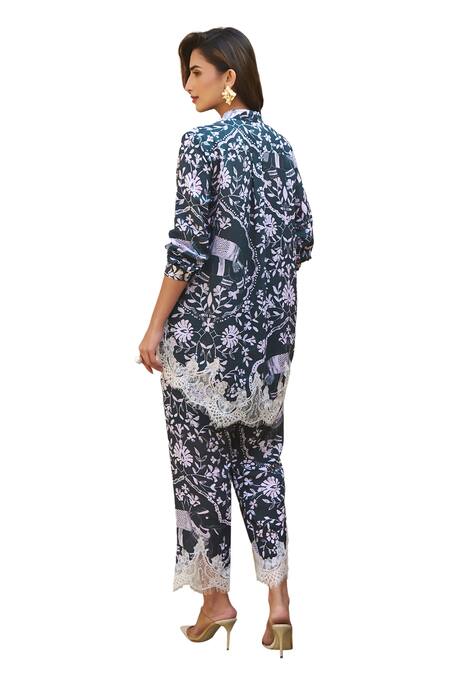 Sage Saga_Green Modal Printed Floral Olivia Trouser_Online_at_Aza_Fashions