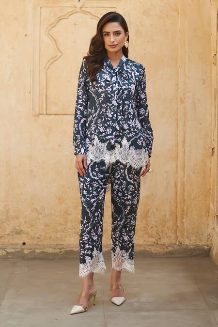 Shop_Sage Saga_Green Modal Printed Floral Olivia Trouser_Online_at_Aza_Fashions