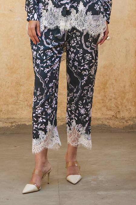 Sage Saga_Green Modal Printed Floral Olivia Trouser_at_Aza_Fashions