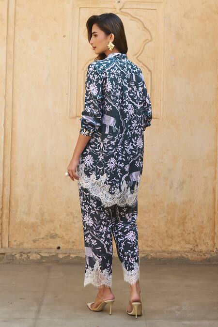 Shop Sage Saga Green Modal Printed Floral Collar Olivia Shirt at Aza Fashions Shop_Sage Saga_Green Modal Printed Floral Collar Olivia Shirt_at_Aza_Fashions