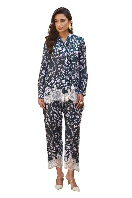 Shop Sage Saga Green Modal Printed Floral Collar Olivia Shirt Online at Aza Fashions Shop_Sage Saga_Green Modal Printed Floral Collar Olivia Shirt_Online_at_Aza_Fashions