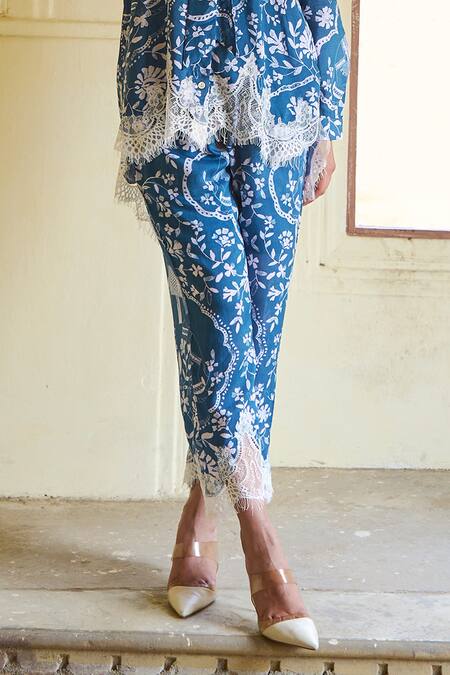 Sage Saga_Blue Modal Printed Floral Ireen Elephant Trouser_Online_at_Aza_Fashions