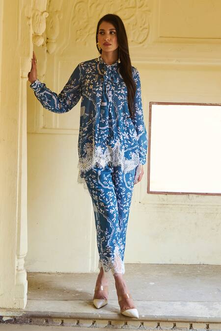 Buy_Sage Saga_Blue Modal Printed Floral Ireen Elephant Trouser_Online_at_Aza_Fashions