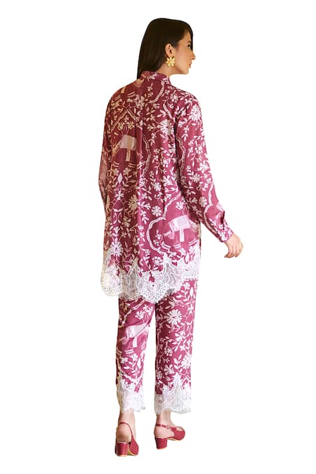 Shop_Sage Saga_Maroon Modal Printed Botanical Collar Ireen Shirt