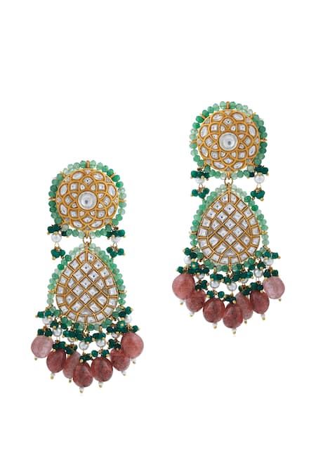 Riana Jewellery_Pink Embroidery, Stones Jadtar Embellished Pendant Choker Necklace Set _Online_at_Aza_Fashions