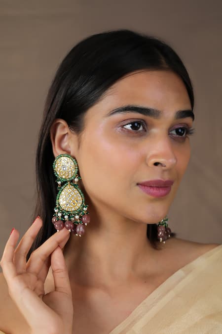 Buy_Riana Jewellery_Pink Embroidery, Stones Jadtar Embellished Pendant Choker Necklace Set _Online_at_Aza_Fashions