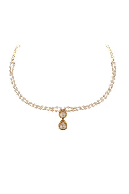 Shop Riana Jewellery White Pear Drop Stone Embellished Mathapatti at Aza Fashions Shop_Riana Jewellery_White Pear Drop Stone Embellished Mathapatti _at_Aza_Fashions