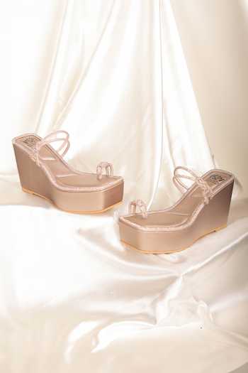 Stilista_Rose Gold Stones Embellished Square-toe Wedges_Online_at_Aza_Fashions