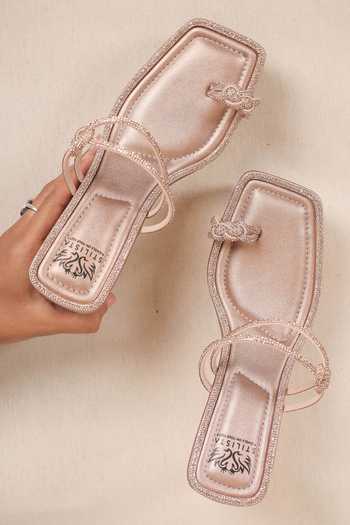 Buy_Stilista_Rose Gold Stones Embellished Square-toe Wedges_Online_at_Aza_Fashions