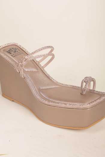 Stilista_Rose Gold Stones Embellished Square-toe Wedges_at_Aza_Fashions