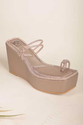 Buy_Stilista_Rose Gold Stones Embellished Square-toe Wedges