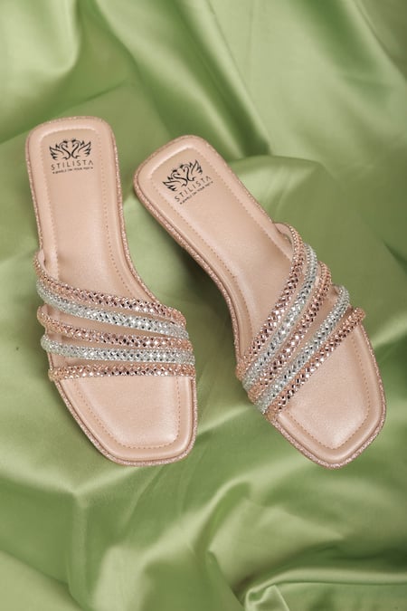 Stilista Rose Gold Embellished Crystal Flats