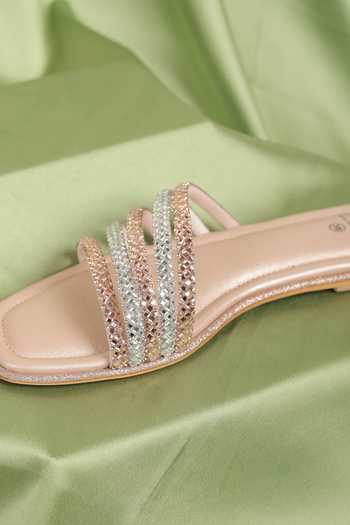 Buy_Stilista_Rose Gold Embellished Crystal Flats_Online_at_Aza_Fashions