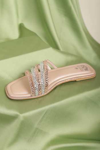 Shop_Stilista_Rose Gold Embellished Crystal Flats_Online_at_Aza_Fashions