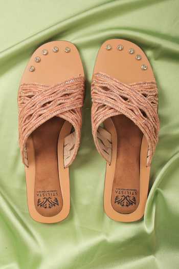 Stilista_Orange Embellished Criss Cross Strap Flats_Online_at_Aza_Fashions