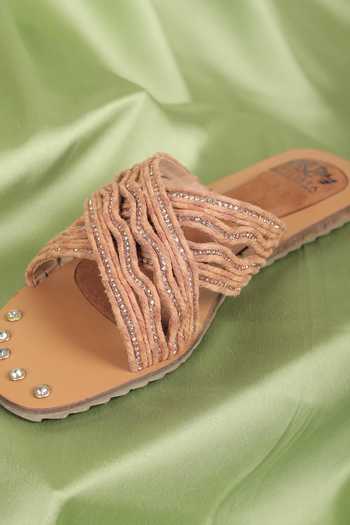 Buy_Stilista_Orange Embellished Criss Cross Strap Flats_Online_at_Aza_Fashions