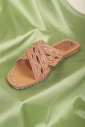 Shop_Stilista_Orange Embellished Criss Cross Strap Flats_Online_at_Aza_Fashions