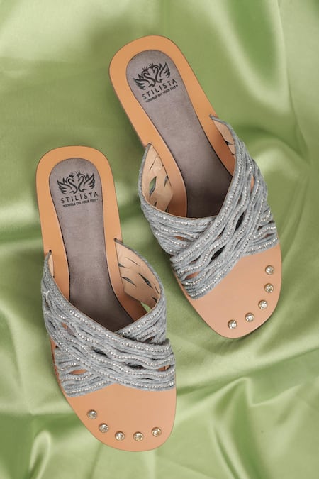 Stilista Embellished Criss Cross Strap Flats 