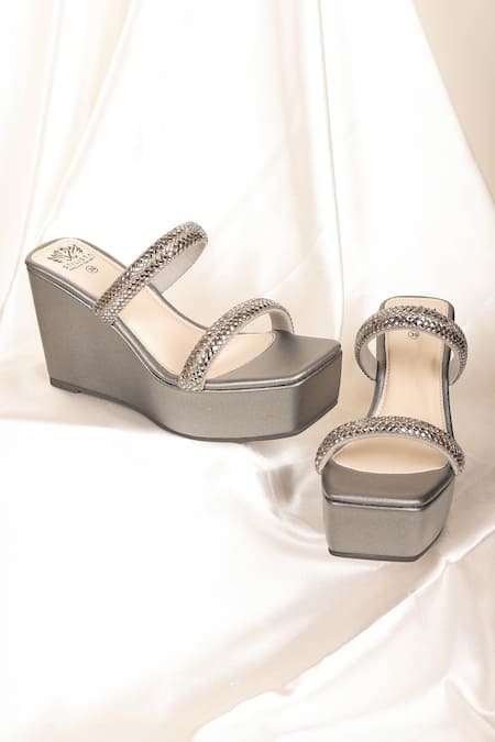 Stilista Crystal Embellished Parallel Strap Wedges 