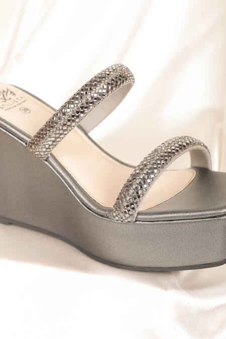 Buy_Stilista_Grey Embellished Crystal Parallel Strap Wedges_Online_at_Aza_Fashions