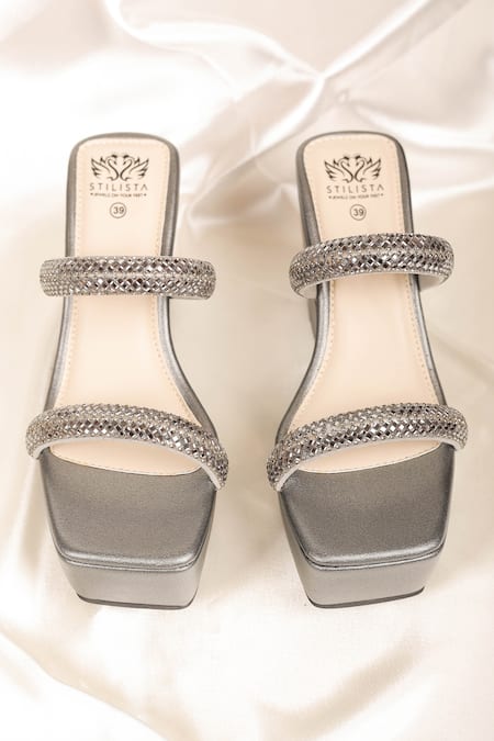 Shop_Stilista_Grey Embellished Crystal Parallel Strap Wedges_Online_at_Aza_Fashions