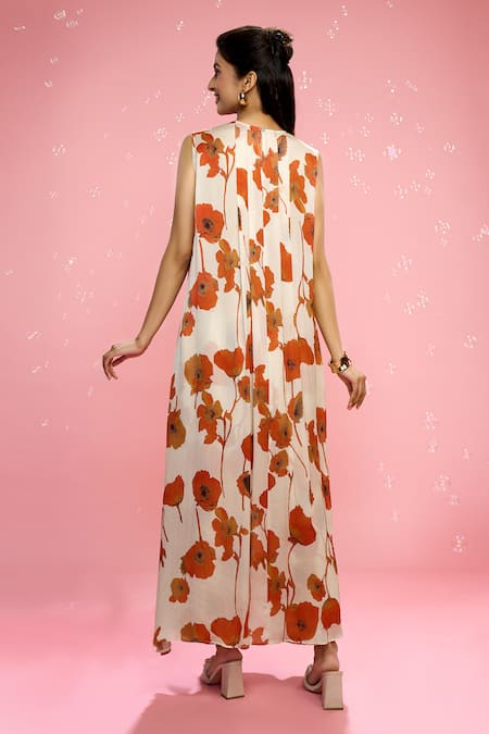 Siarra Ivory Satin, Chiffon, Silk V-neck Floral Pattern Tunic And Pant Set Online at Aza Fashions Siarra_Ivory Satin, Chiffon, Silk V-neck Floral Pattern Tunic And Pant Set _Online_at_Aza_Fashions