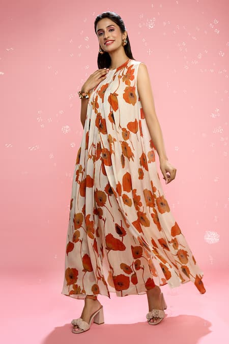 Siarra Ivory Satin, Chiffon, Silk V-neck Floral Pattern Tunic And Pant Set at Aza Fashions Siarra_Ivory Satin, Chiffon, Silk V-neck Floral Pattern Tunic And Pant Set _at_Aza_Fashions