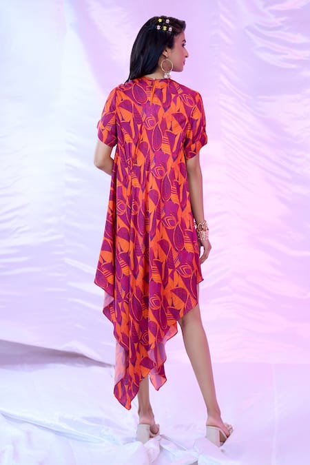 Siarra Asymmetric Print Pleated Dress 