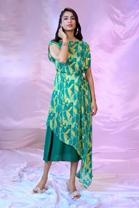 Buy Siarra Green Satin, Georgette Boat Neck Printed Layered Dress Online at Aza Fashions Buy_Siarra_Green Satin, Georgette Boat Neck Printed Layered Dress _Online_at_Aza_Fashions