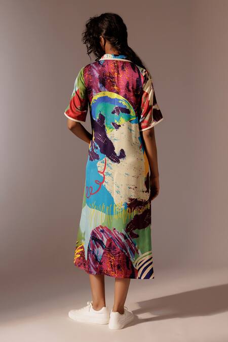Shop_Advait_Multi Color V-neck Calypso Abstract Print Dress_at_Aza_Fashions