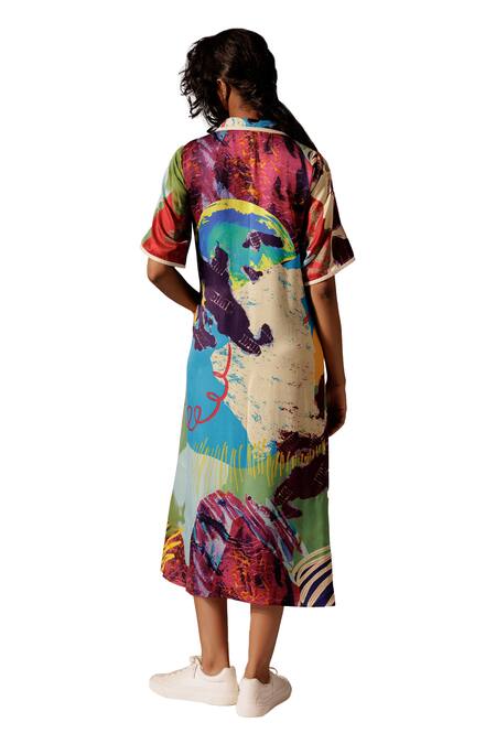 Buy_Advait_Multi Color V-neck Calypso Abstract Print Dress_Online_at_Aza_Fashions