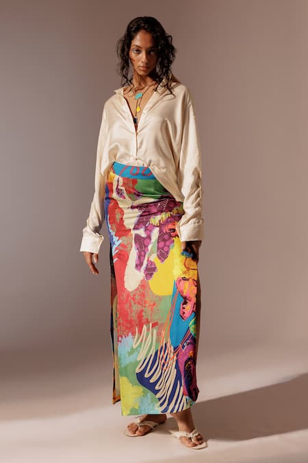 Advait Calypso Abstract Print Slit Skirt 