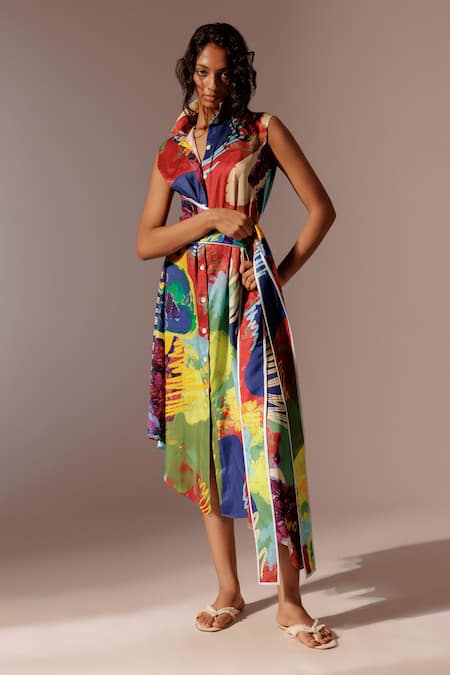 Advait Calypso Abstract Print Asymmetric Dress 