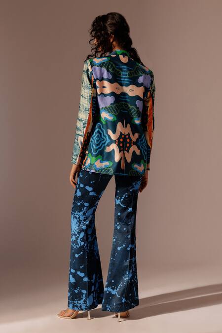 Shop Advait Multi Color Beads, Embroidery Echo Abstract Print Threadwork Blazer at Aza Fashions Shop_Advait_Multi Color Beads, Embroidery Echo Abstract Print Threadwork Blazer_at_Aza_Fashions