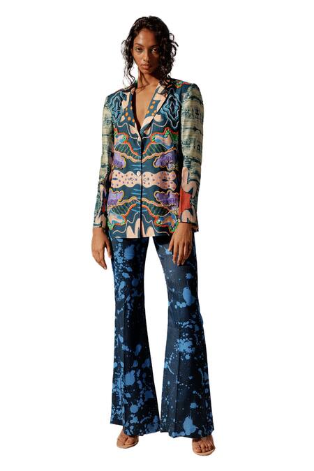 Buy Advait Multi Color Beads, Embroidery Echo Abstract Print Threadwork Blazer Online at Aza Fashions Buy_Advait_Multi Color Beads, Embroidery Echo Abstract Print Threadwork Blazer_Online_at_Aza_Fashions