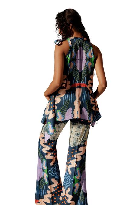 Advait Multi Color Bemberg Satin Twill Printed Abstract Echo Flared Trouser Online at Aza Fashions Advait_Multi Color Bemberg Satin Twill Printed Abstract Echo Flared Trouser_Online_at_Aza_Fashions