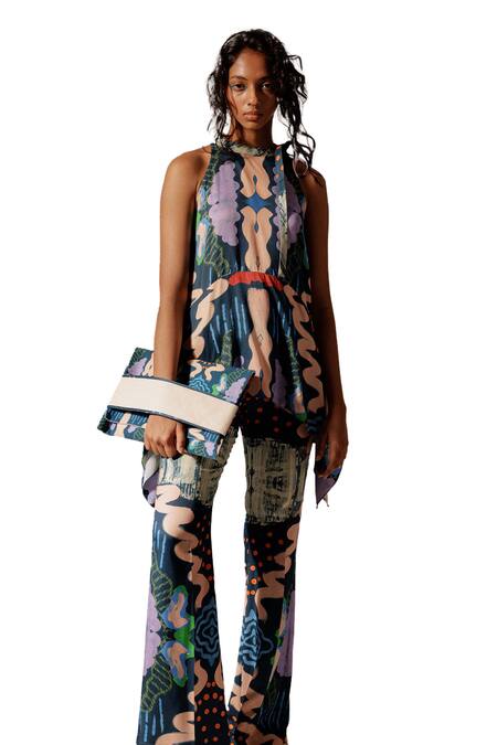 Buy Advait Multi Color Bemberg Satin Twill Printed Abstract Echo Flared Trouser Online at Aza Fashions Buy_Advait_Multi Color Bemberg Satin Twill Printed Abstract Echo Flared Trouser_Online_at_Aza_Fashions