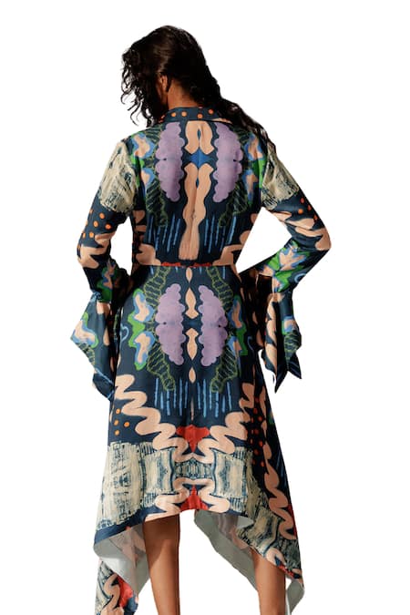 Advait_Multi Color Collared Echo Abstract Print Dress _Online_at_Aza_Fashions