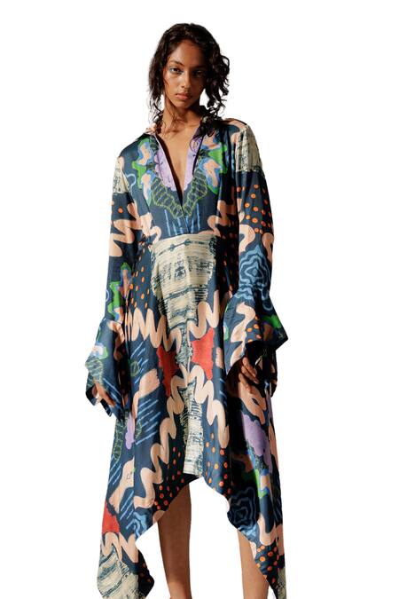 Buy_Advait_Multi Color Collared Echo Abstract Print Dress _Online_at_Aza_Fashions