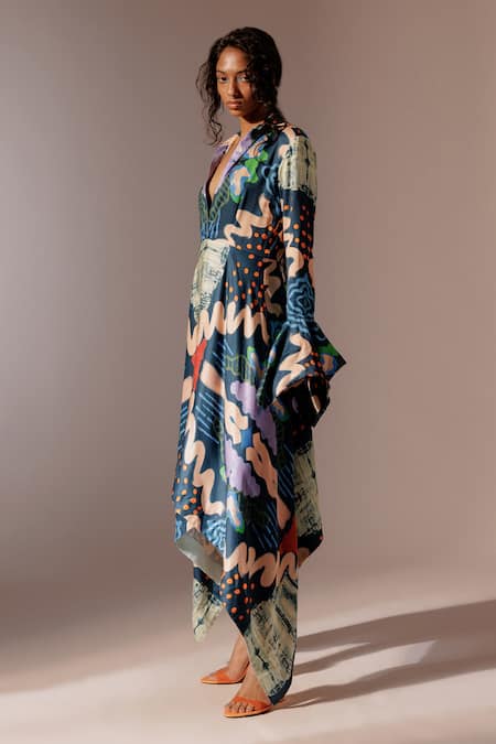 Shop_Advait_Multi Color Collared Echo Abstract Print Dress _Online_at_Aza_Fashions
