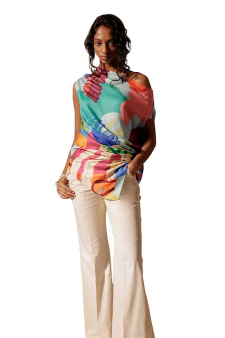 Buy_Advait_Ivory Cotton Drill Solid Elio Flared Trouser _Online_at_Aza_Fashions