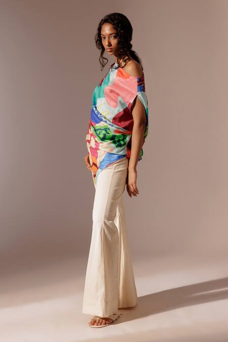 Advait_Ivory Cotton Drill Solid Elio Flared Trouser _at_Aza_Fashions