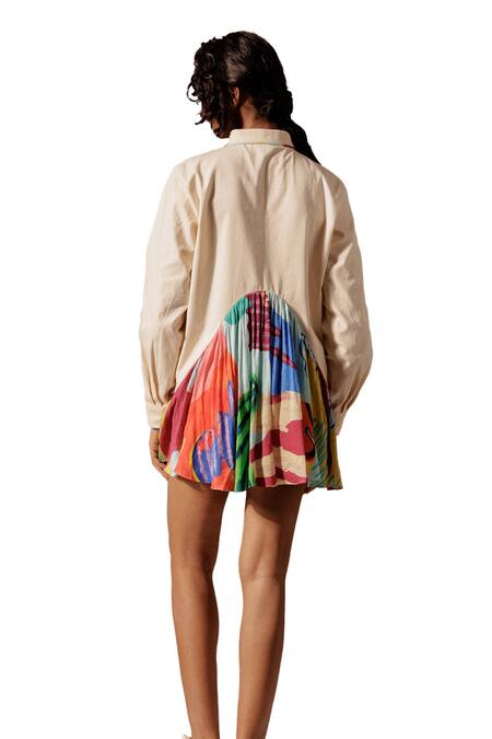 Buy_Advait_Ivory Cotton Collared Elio Gathered Panel Shirt_Online_at_Aza_Fashions