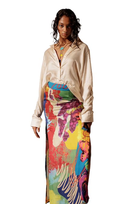 Advait_Ivory Collared Elio Smocked Sleeve Shirt _Online_at_Aza_Fashions