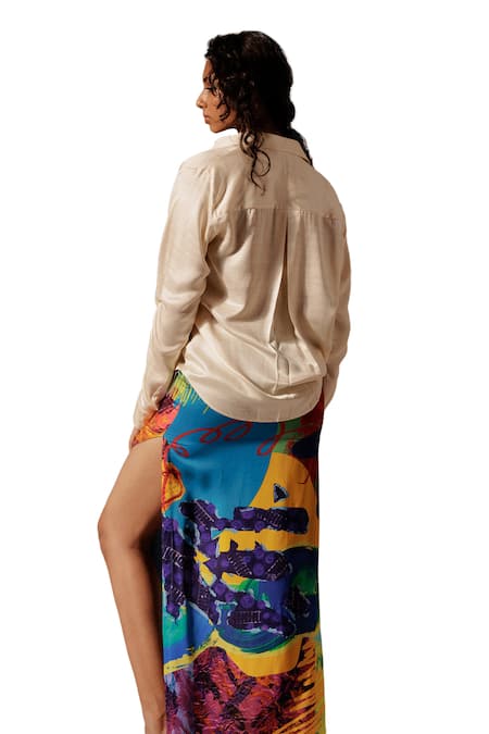 Buy_Advait_Ivory Collared Elio Smocked Sleeve Shirt _Online_at_Aza_Fashions