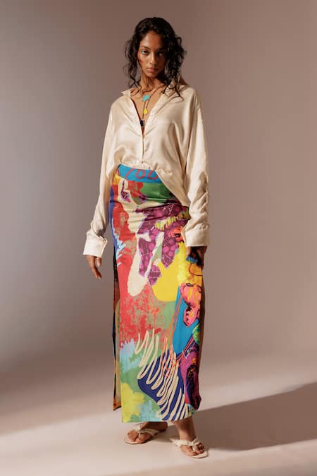 Advait_Ivory Collared Elio Smocked Sleeve Shirt _at_Aza_Fashions