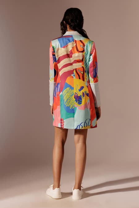 Shop Advait Multi Color Collared Island Abstract Print Blazer Dress at Aza Fashions Shop_Advait_Multi Color Collared Island Abstract Print Blazer Dress_at_Aza_Fashions