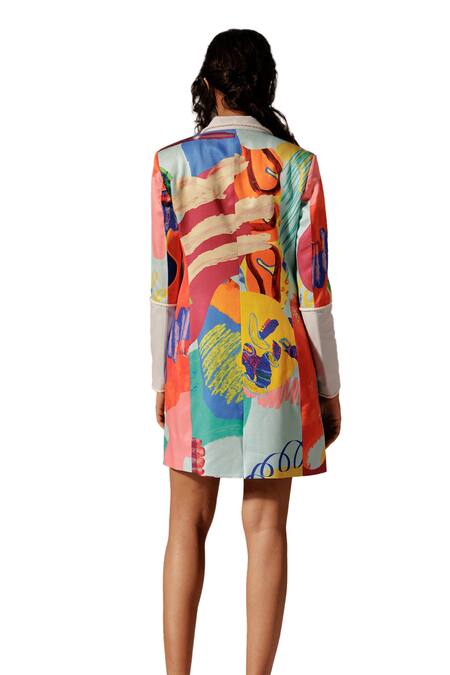 Buy Advait Multi Color Collared Island Abstract Print Blazer Dress Online at Aza Fashions Buy_Advait_Multi Color Collared Island Abstract Print Blazer Dress_Online_at_Aza_Fashions