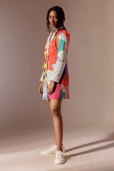 Shop Advait Multi Color Collared Island Abstract Print Blazer Dress Online at Aza Fashions Shop_Advait_Multi Color Collared Island Abstract Print Blazer Dress_Online_at_Aza_Fashions